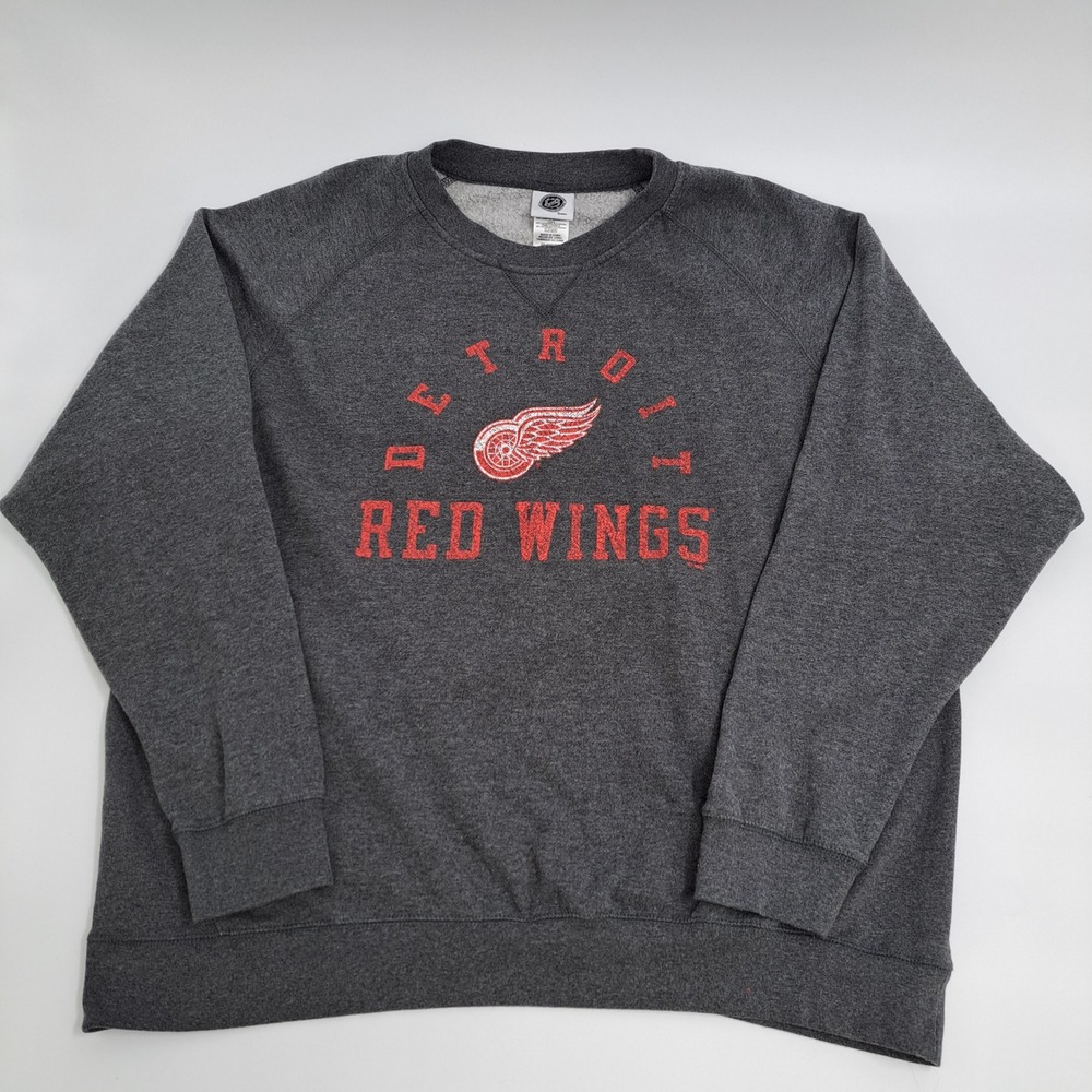 NHL Detroit Red Wings Sweatshirt Mens 2XL Cotton Blend Gray Heathered Raglan